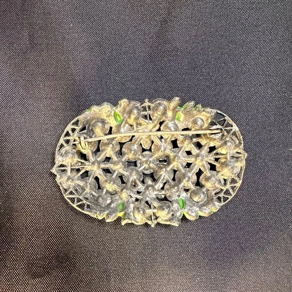 Vintage 1940’s Little Nemo Rhinestone and Painted Floral Brooch